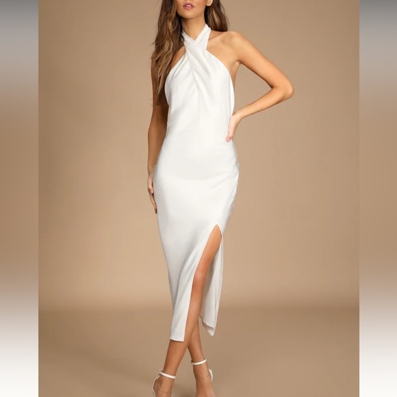 Lulus Dresses & Skirts - Lulus Beyond Classy White Satin Halter Midi Dress